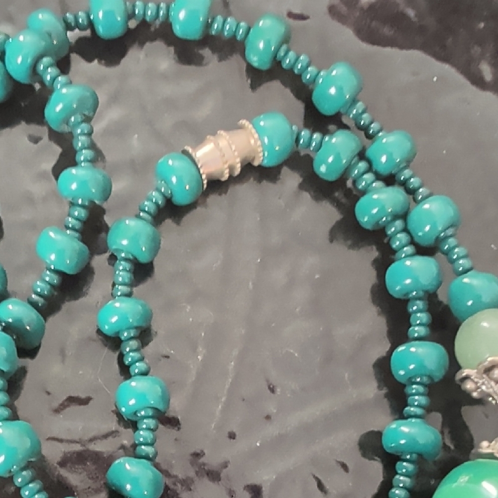 Teal Jasper Beaded Teardrop Pendant Necklace - Picture 3 of 3